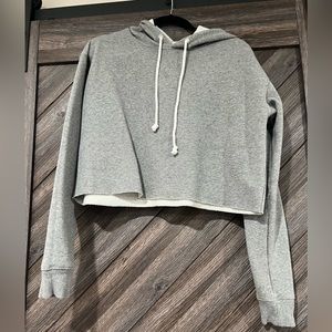 Wild Fable Women Solid Heather Gray Cropped Hoodie Sweatshirt White Strings MED